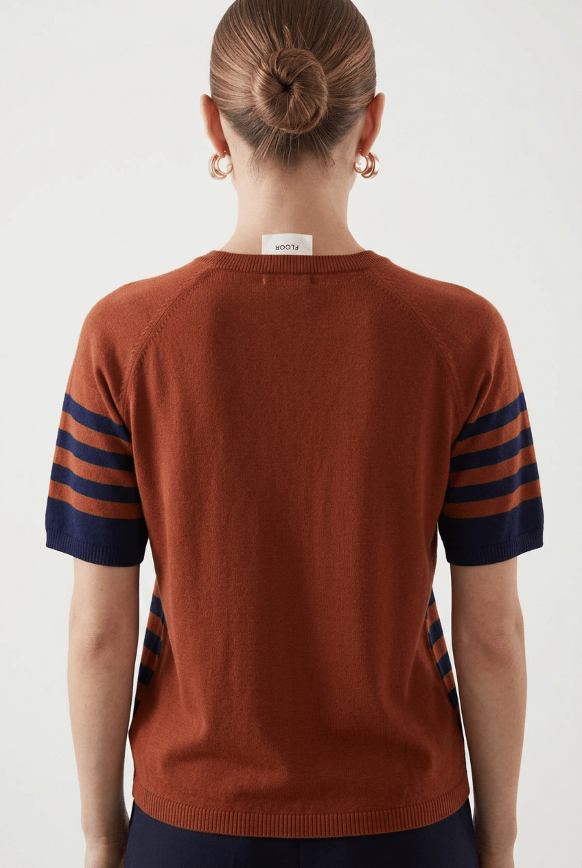 Jersey da terra a righe larghe bicolore arancione navy