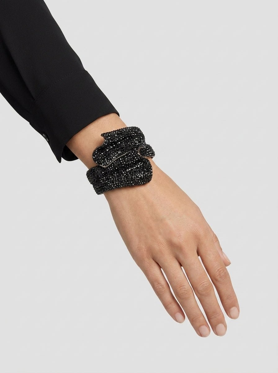 Pulsera Il Baco Da Seta Abierta Cristales Negro