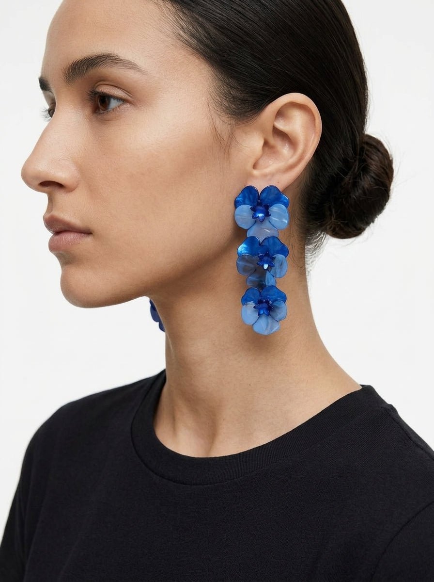 Pendientes Il Baco Da Seta 3 Flor Resina Azul