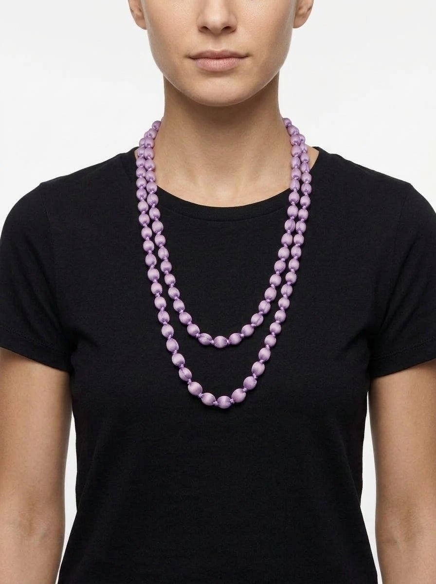 Collana Il Baco Da Seta Palline di seta Malva