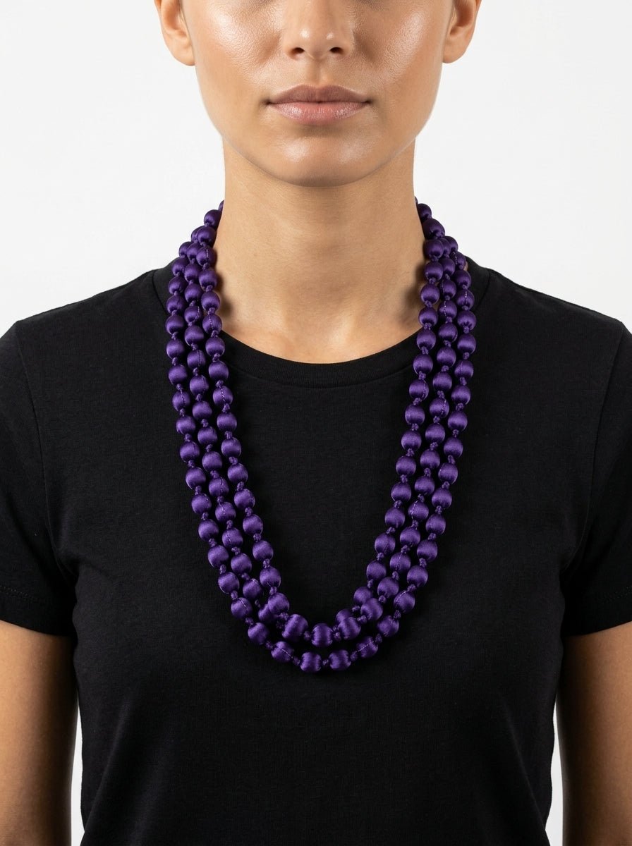 Collar  Il Baco Da Seta Bolas Seda Azul Violáceo