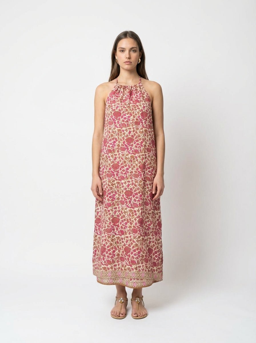 Vestido Mondo e Colori Seda Estampado Flor Ixia