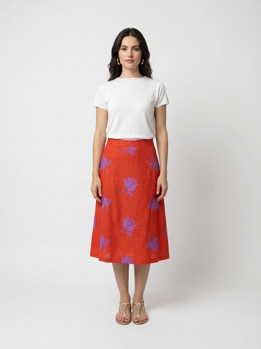 Falda Justmine Acampanada Bordada