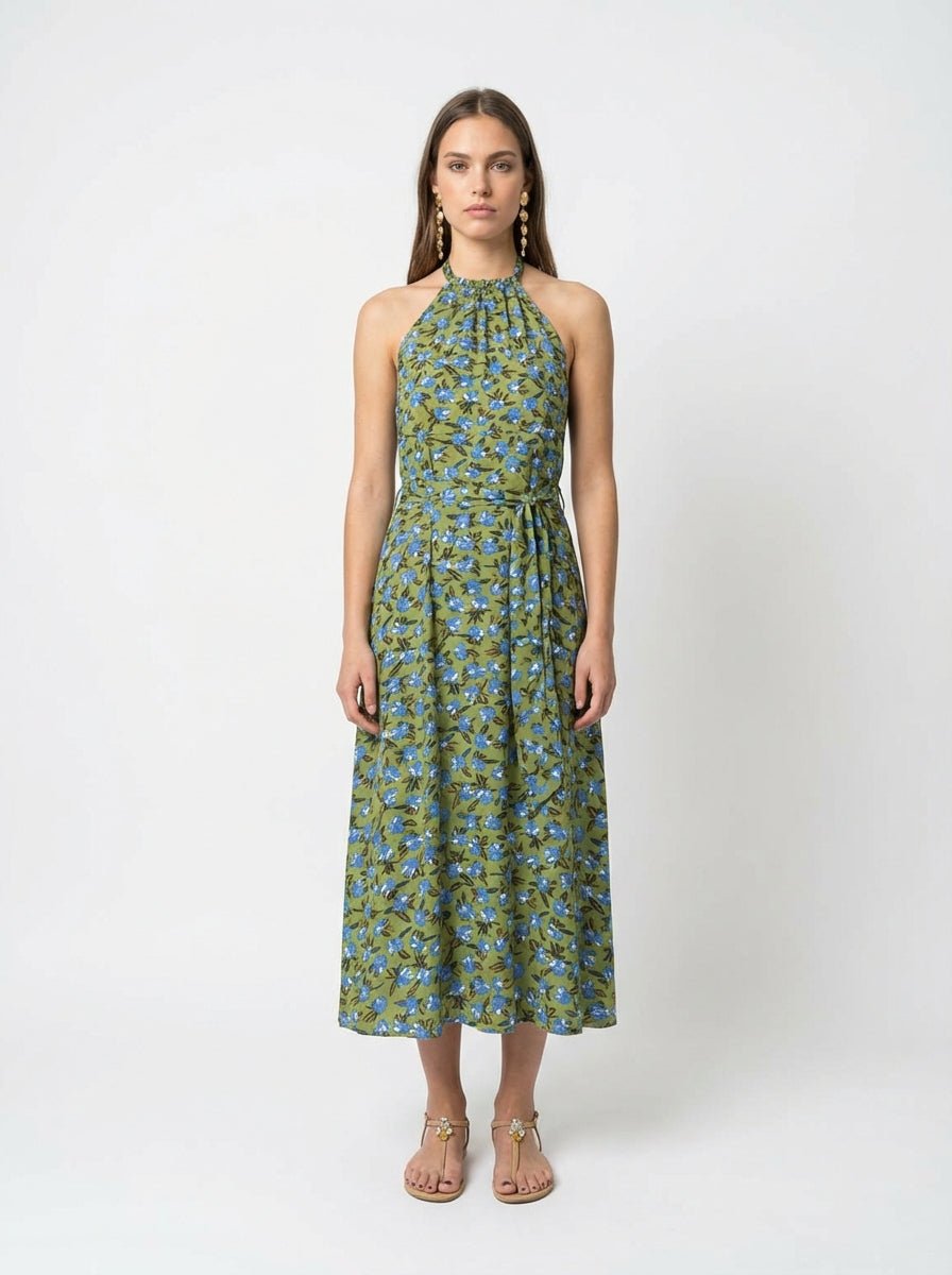 Vestido Mondo e Colori Seda Estampado Flor Rudbeckia Fajin