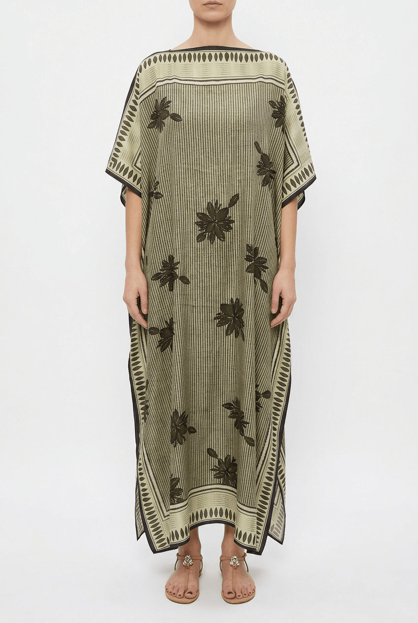 Vestido Diega Rafeo Estampado Flor Caqui