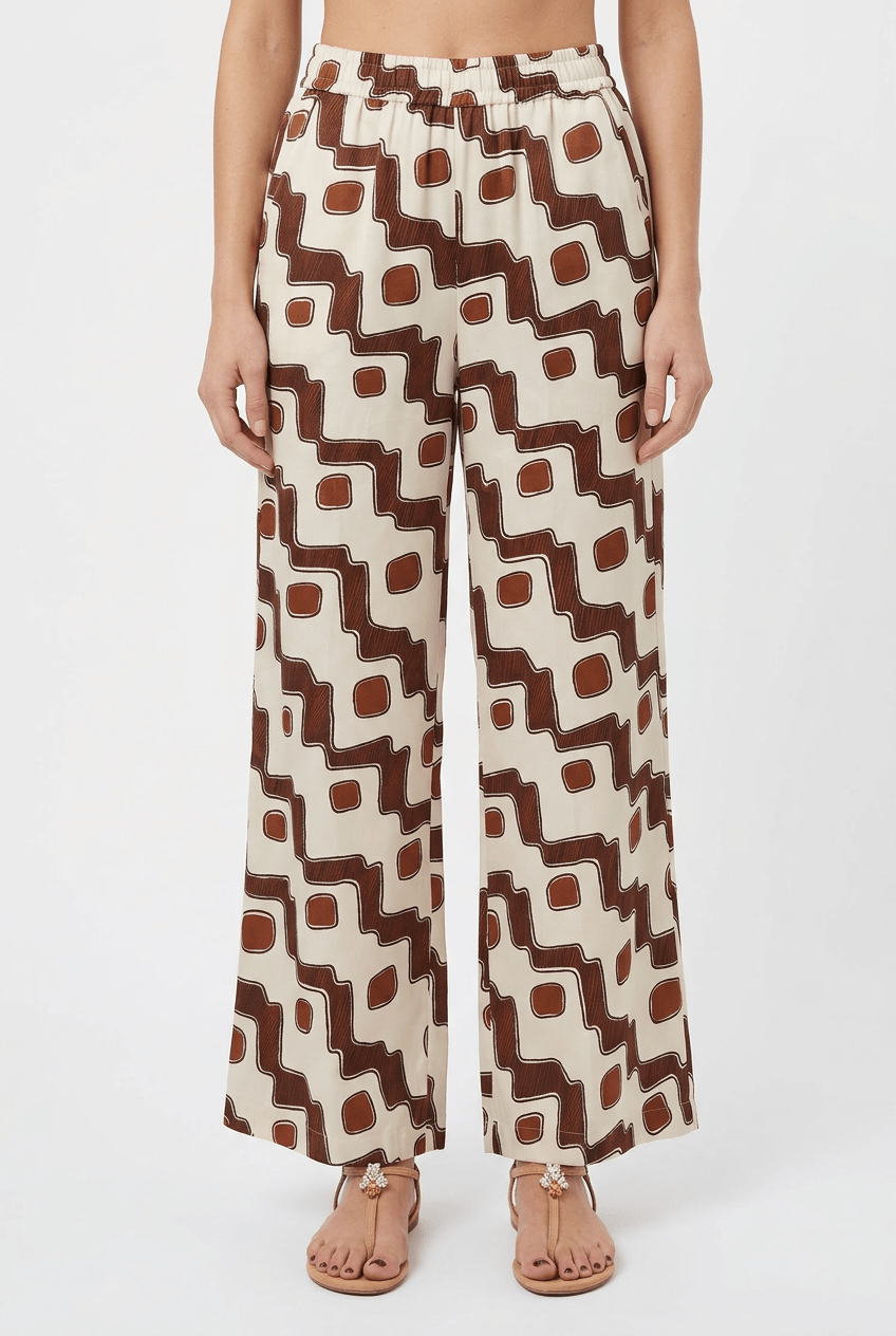 Pantaloni Diego Portorico Stampa geometrica Ecru