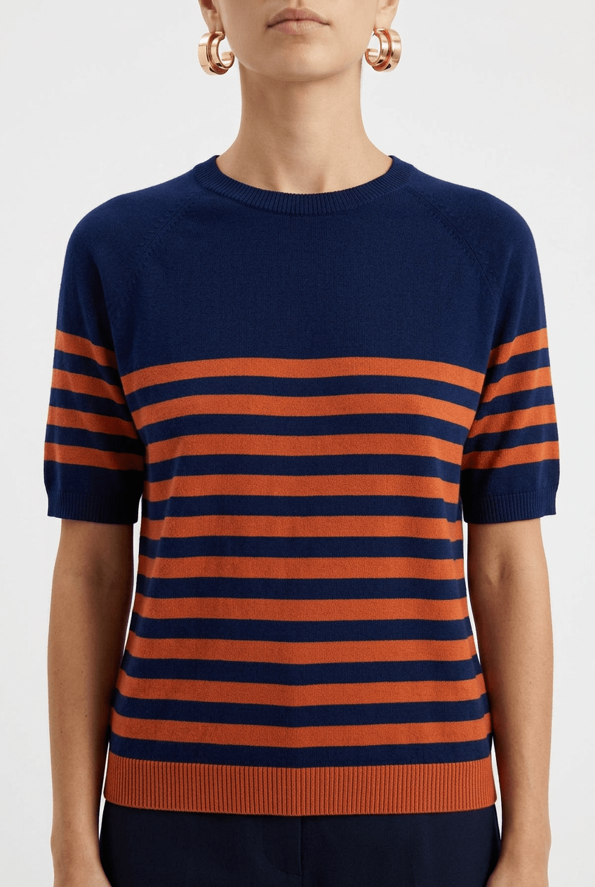 Jersey da terra a righe larghe bicolore arancione navy