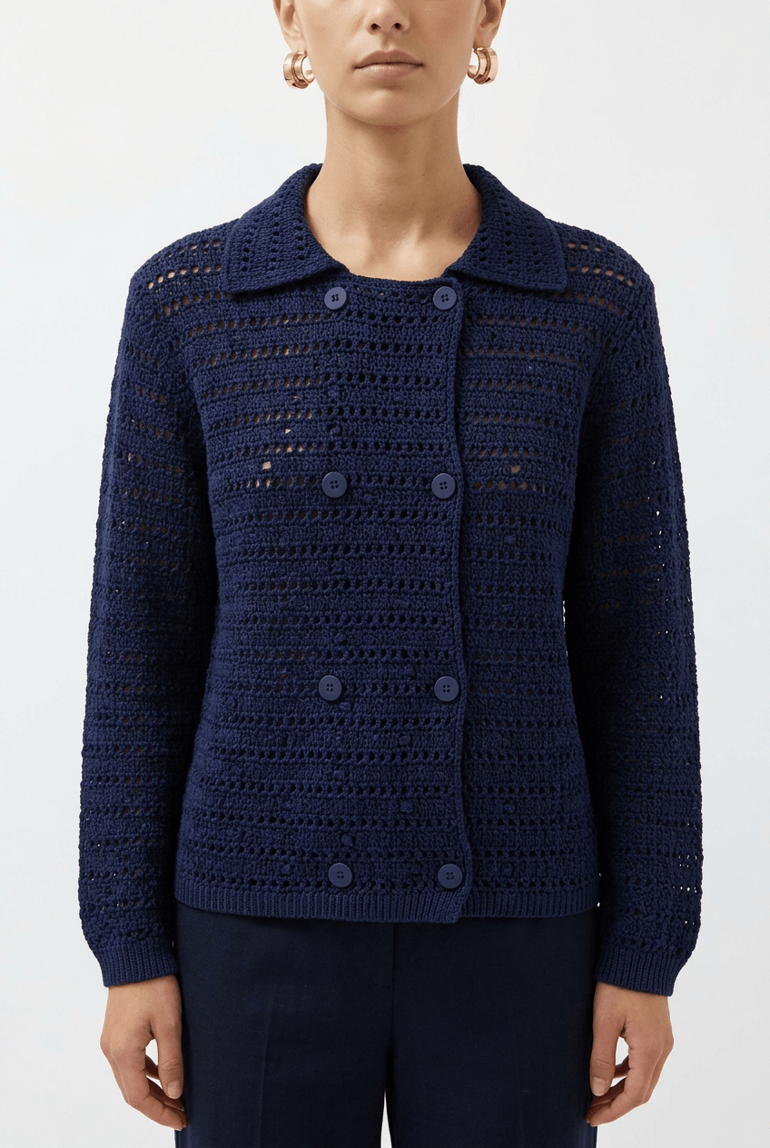 Giacca da pavimento in maglia traforata blu scuro