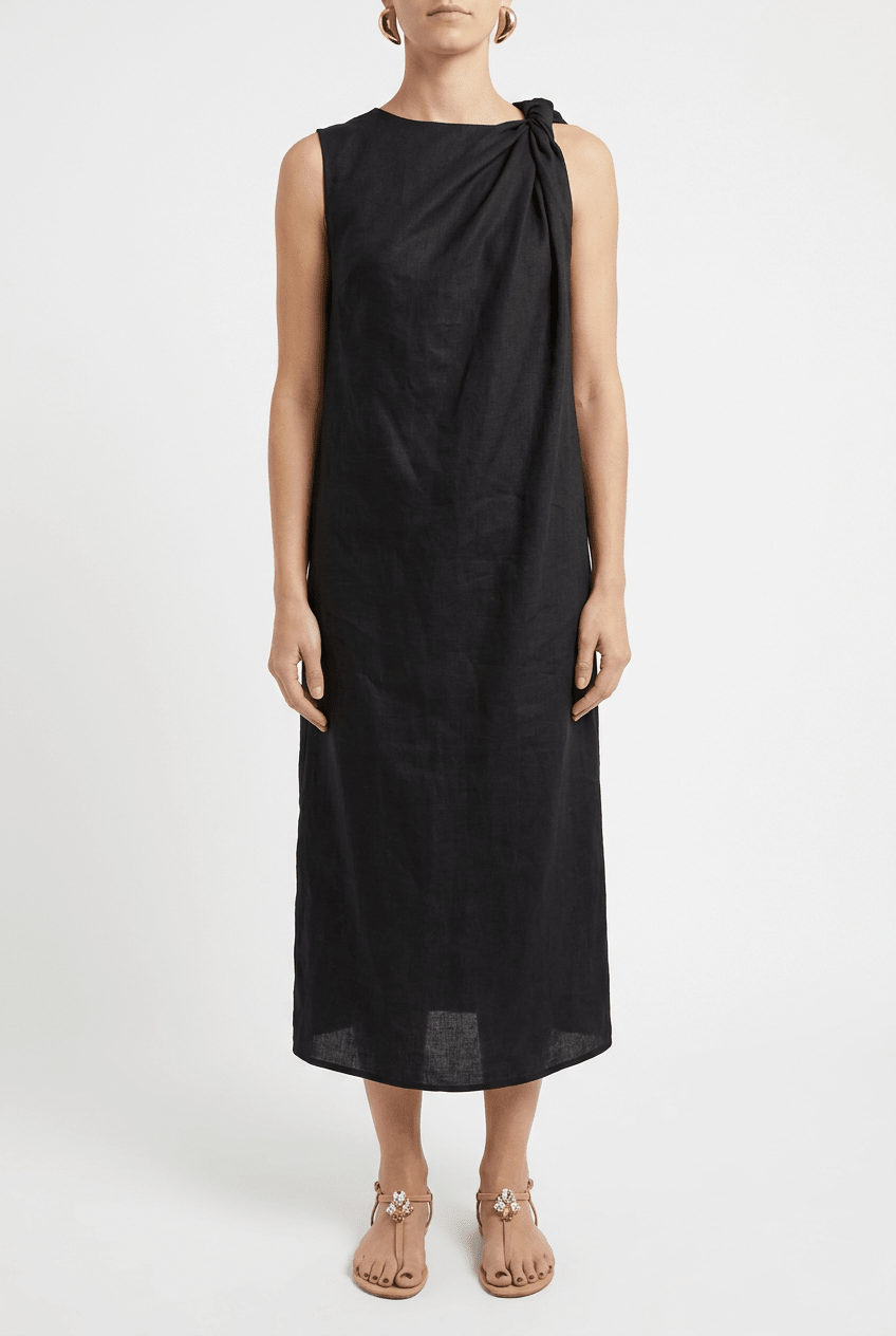 SU Robe Midi à Bretelles Froncées Noir