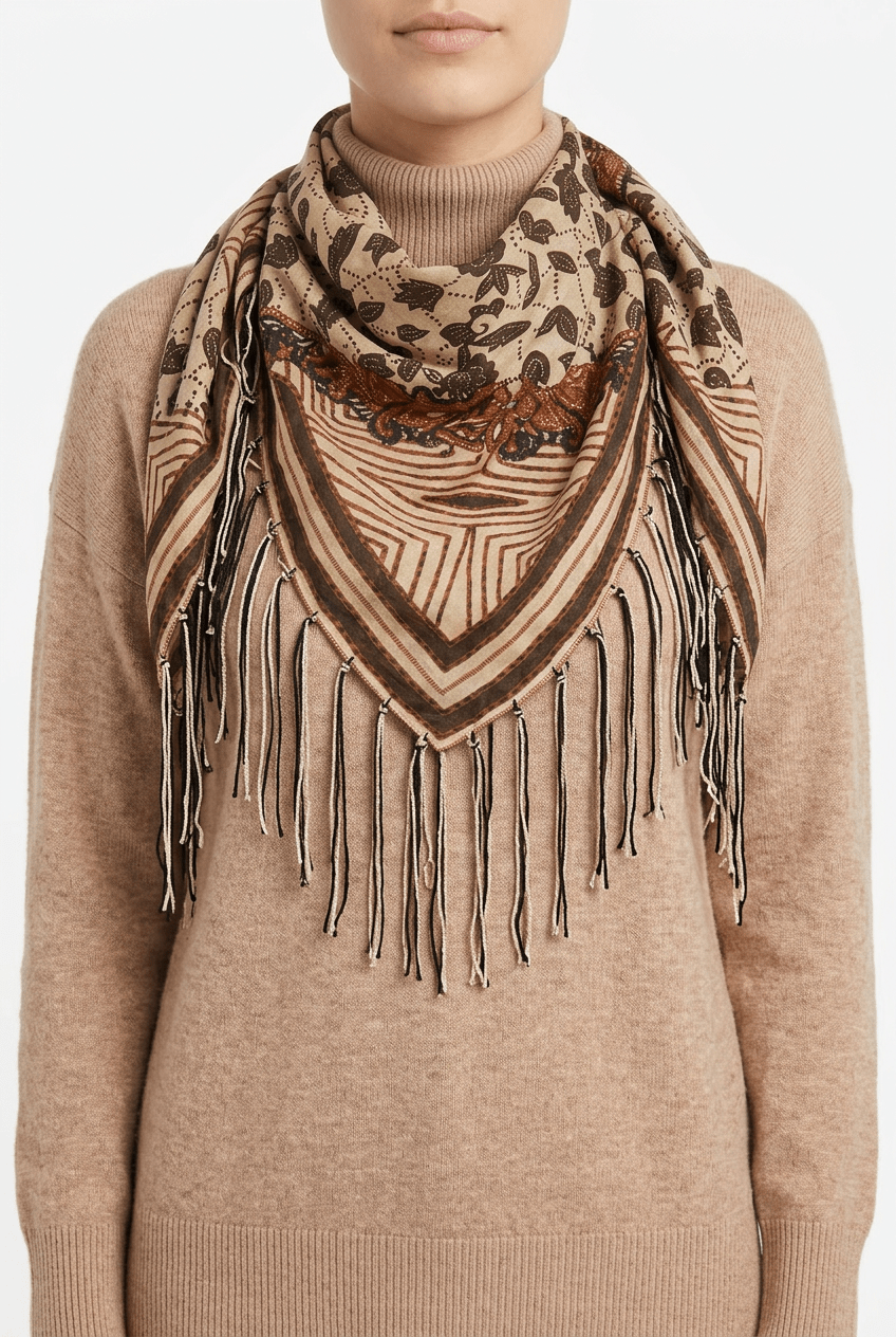 Écharpe Diega Fareo à imprimé fleurs à franges marron