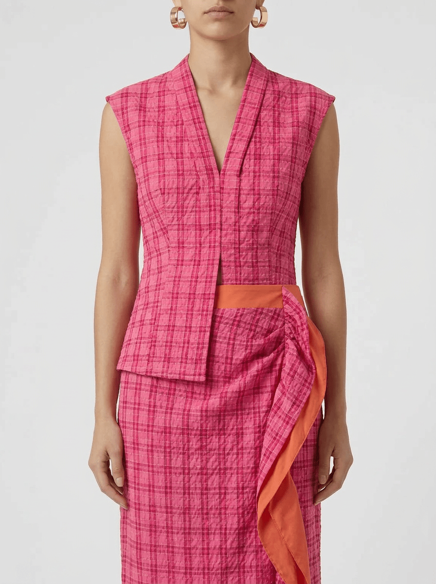 Top Niu Bambula Estampado Cuadros Rosa