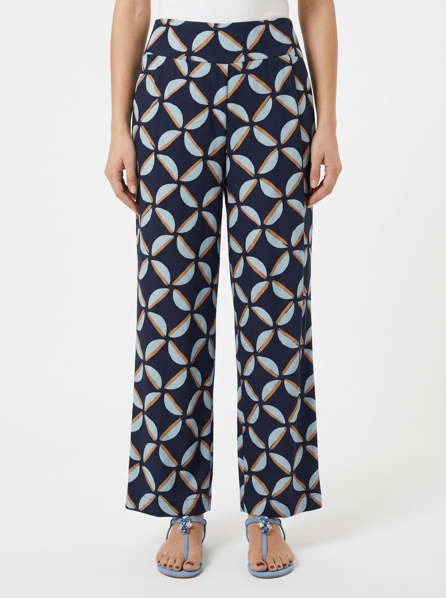 Pantalón Niu Ancho Estampado Geometrico Marino