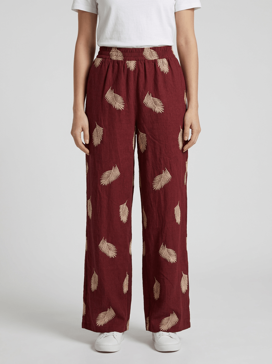 Pantalón Paisie Bordado Burdeos