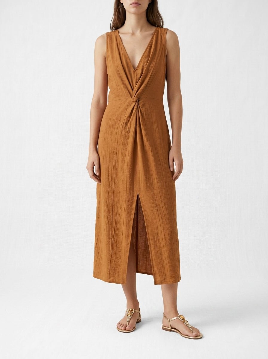 Vestido Andam Tirantes Nudo Camel