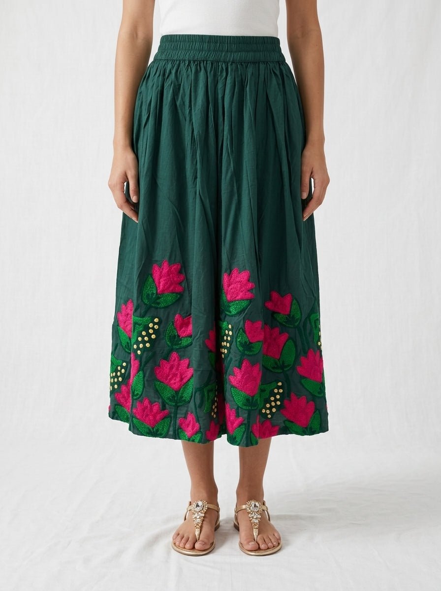 Falda Xiwikj Jessica Bordada Verde Botella