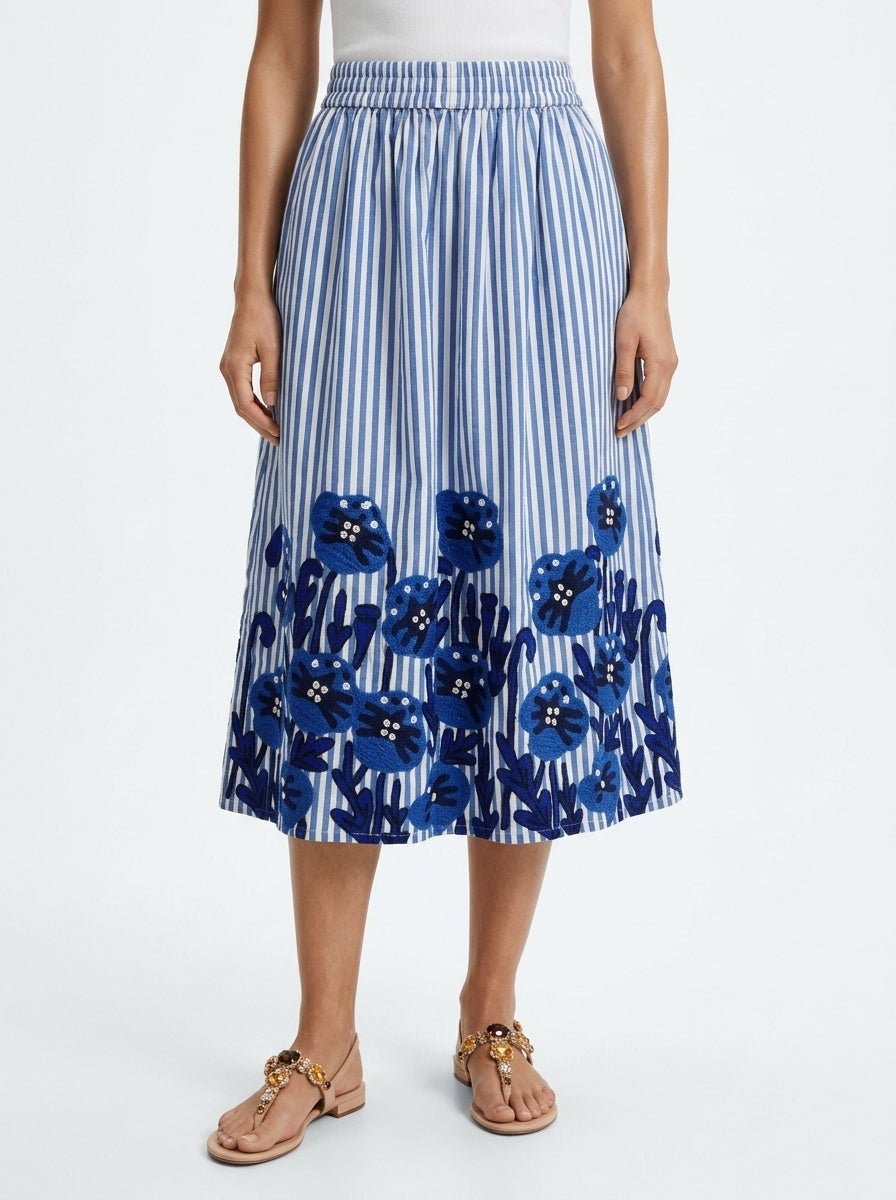 Falda Xiwikj Jessica Bordada Rayas Azul