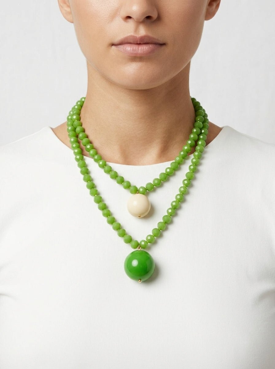 Collana Fabrizio Marcantelli con Palline e 2 Palline Grandi Verde Chiaro
