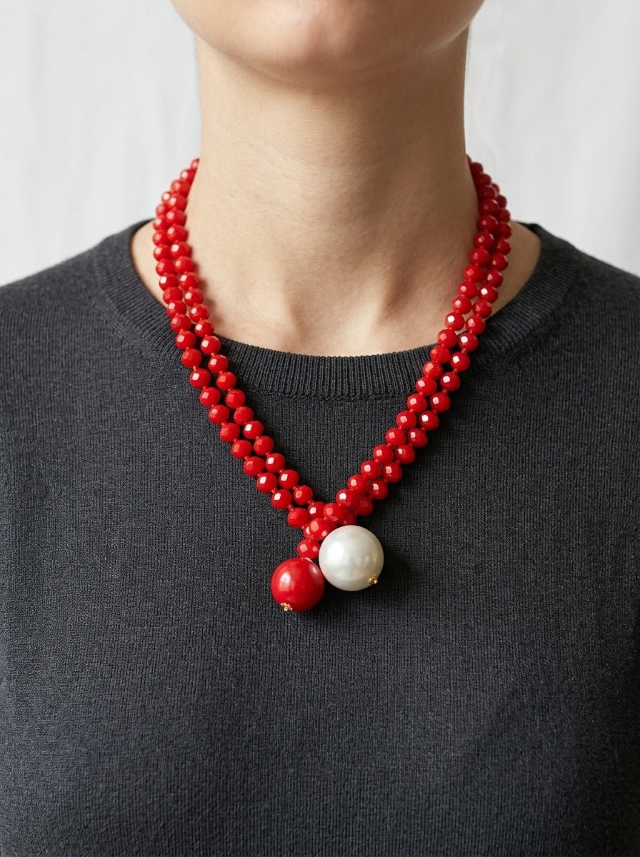 Collana Fabrizio Marcantelli con Sfere e 2 Sfere Grandi Rosse