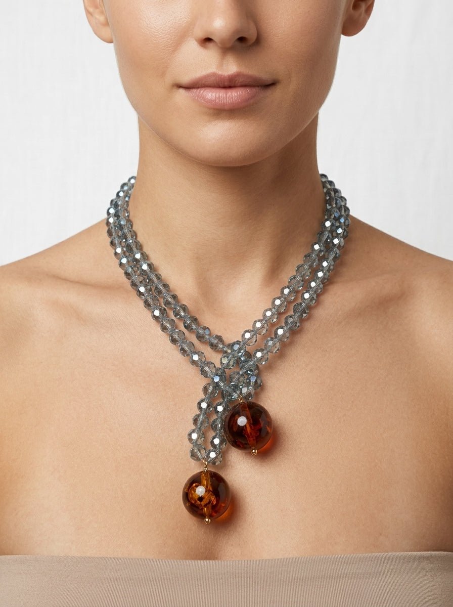Collana Fabrizio Marcantelli con Perle e 2 Grandi Perle Treanparente Miele