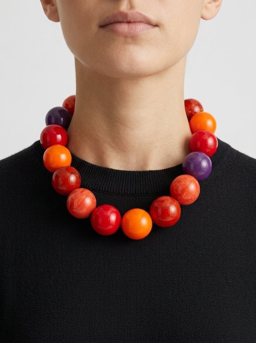 Collar Fabrizio Marcantelli Carioka Bolas Gordas Morado y Naranja