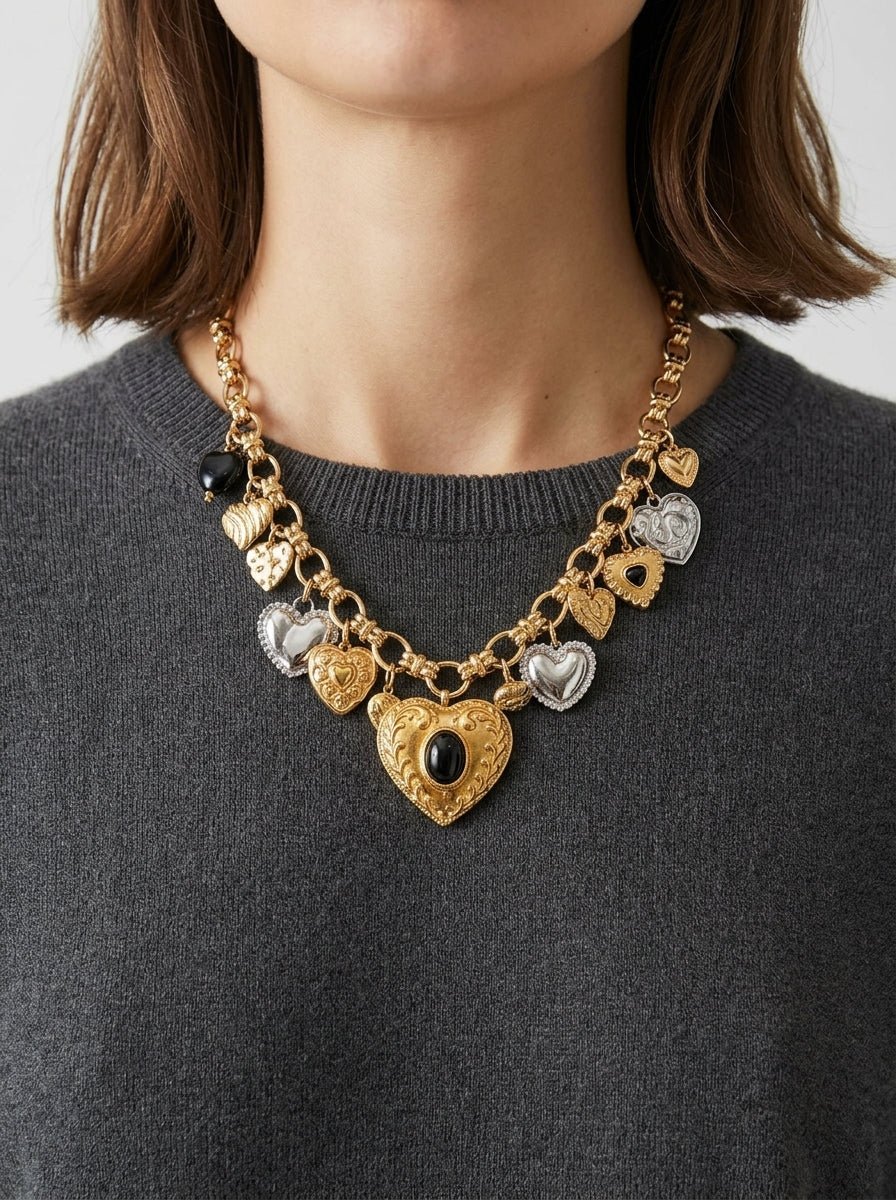 Collana Il Baco Da Seta Catene di cuori e pietre
