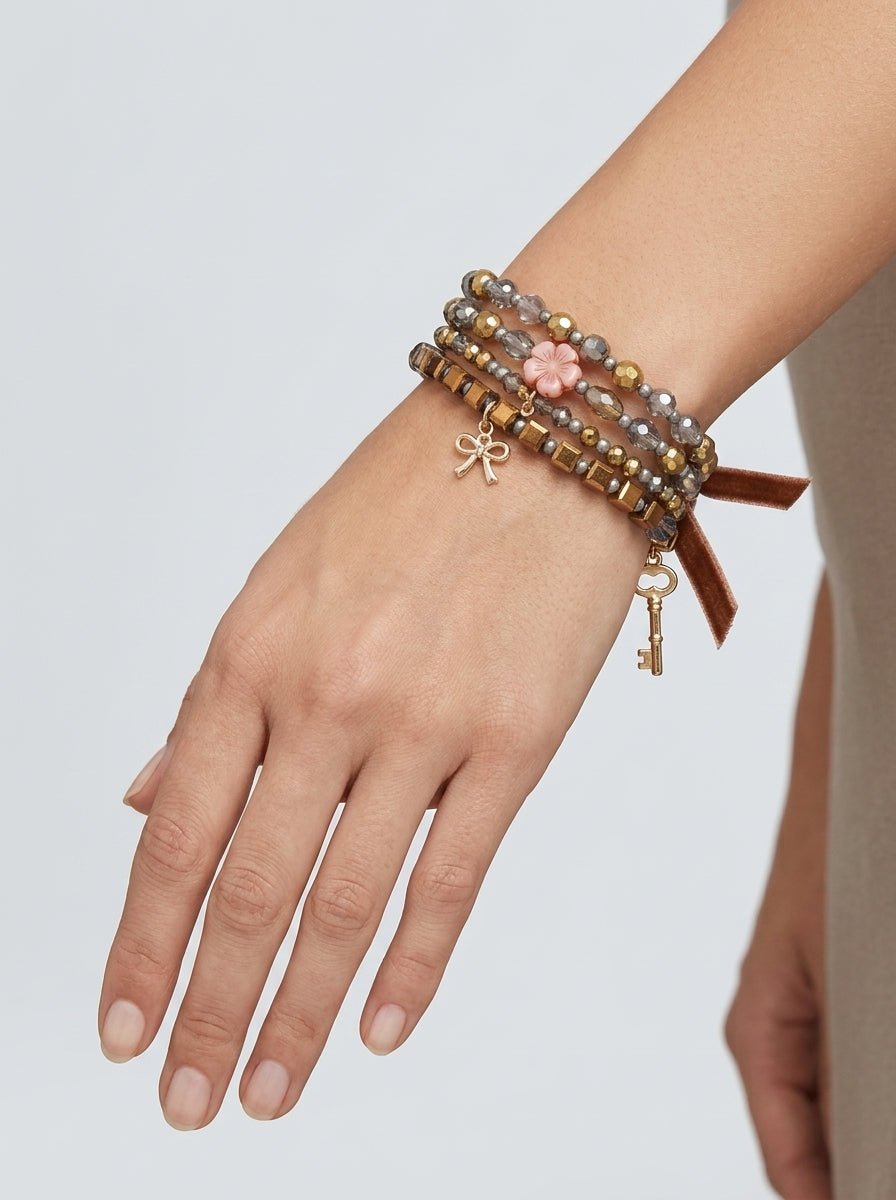 Bracciale Il Baco Da Seta Fiocco con 4 strisce di perline