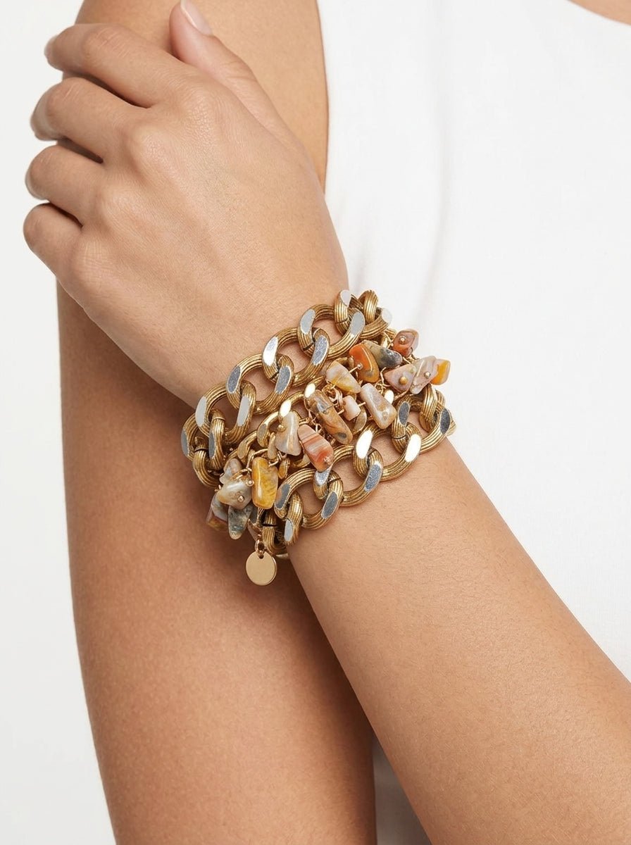 Pulsera Il Baco Da Seta Ancha Eslabones Piedras Natural