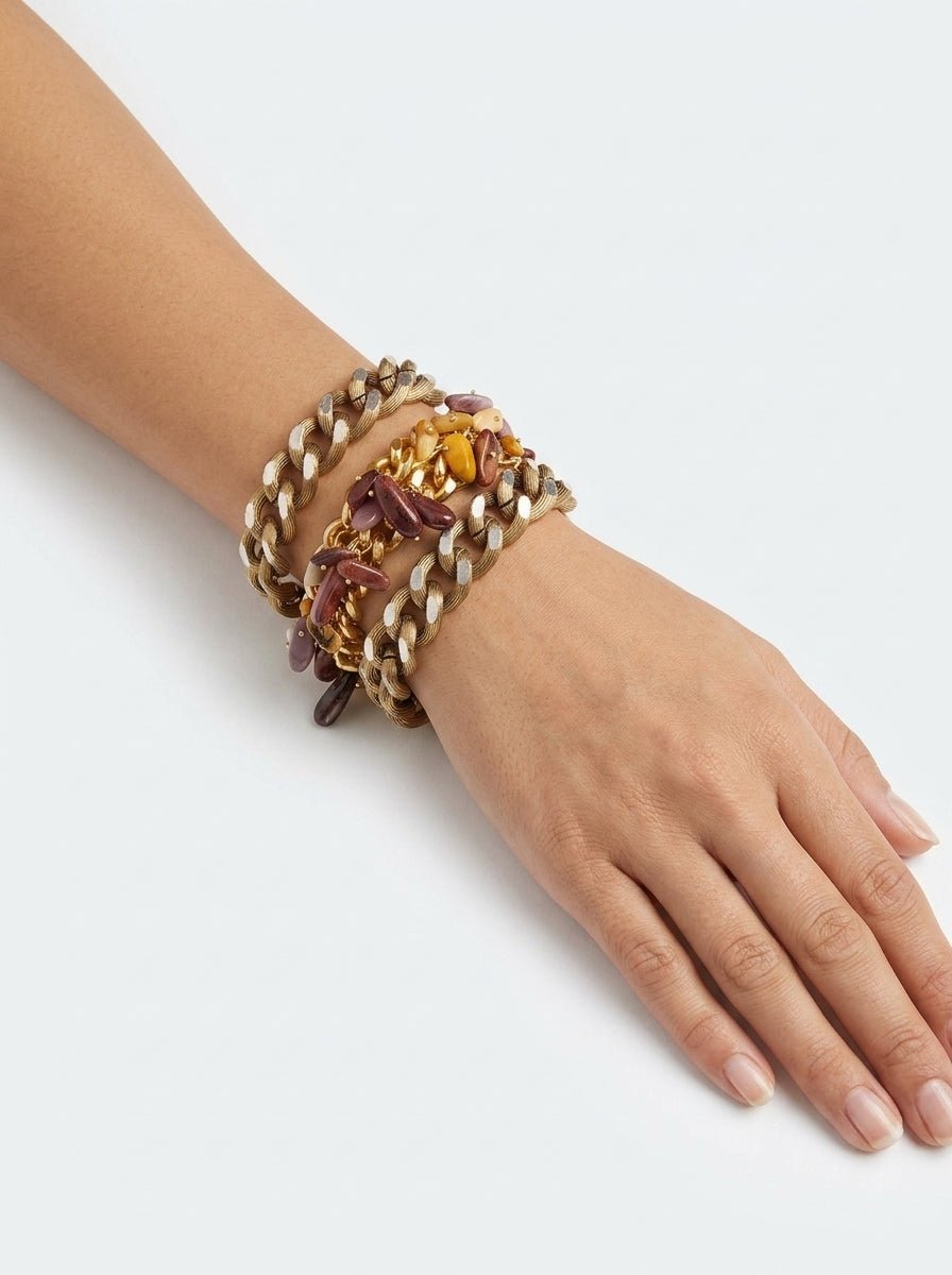 Pulsera Il Baco Da Seta Ancha Eslabones Piedras Burdeos