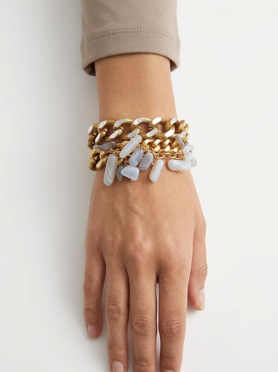 Pulsera Il Baco Da Seta Ancha Eslabones Piedras Blancas