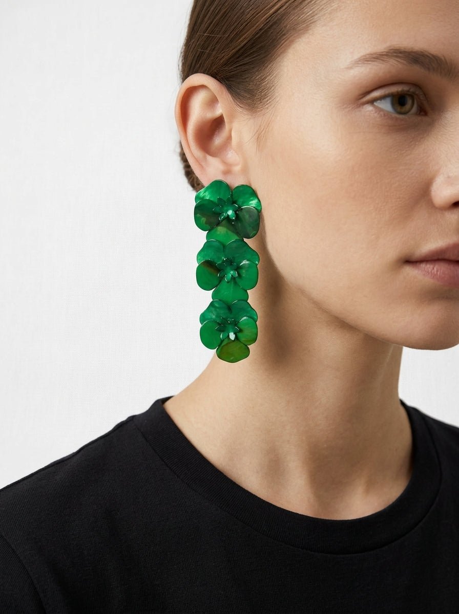 Pendientes Il Baco Da Seta 3 Flor Resina Verde