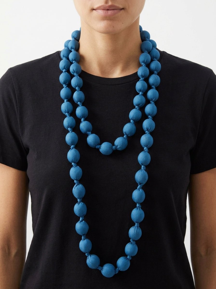 Collier il Baco Da Seta Boules de soie bleu maxi