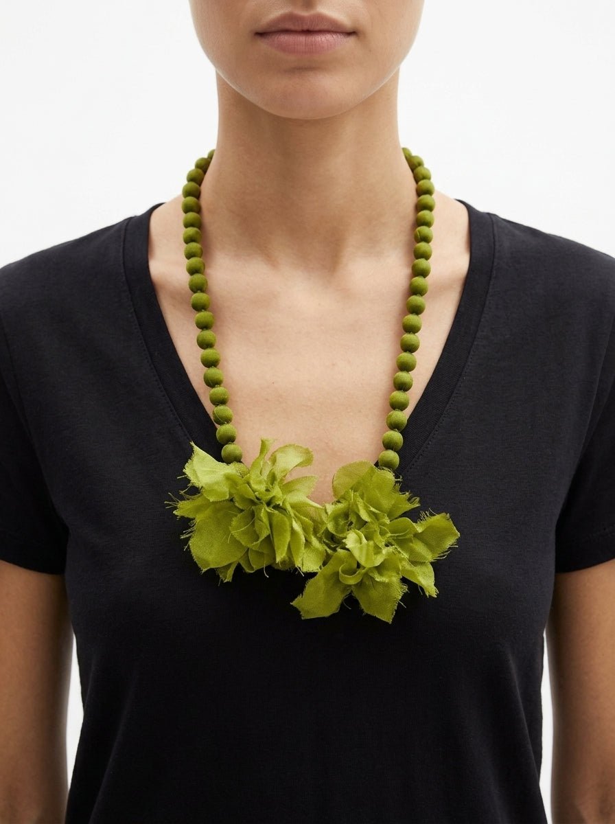 Collana Il Baco Da Seta Palline di seta Doan Green Flower Yerba