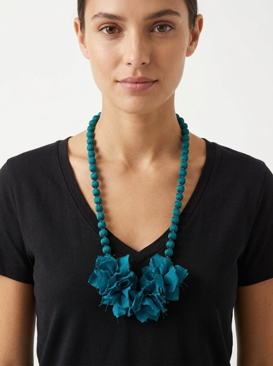 Collana Il Baco Da Seta Sfere di seta Doan Flor Petrolio