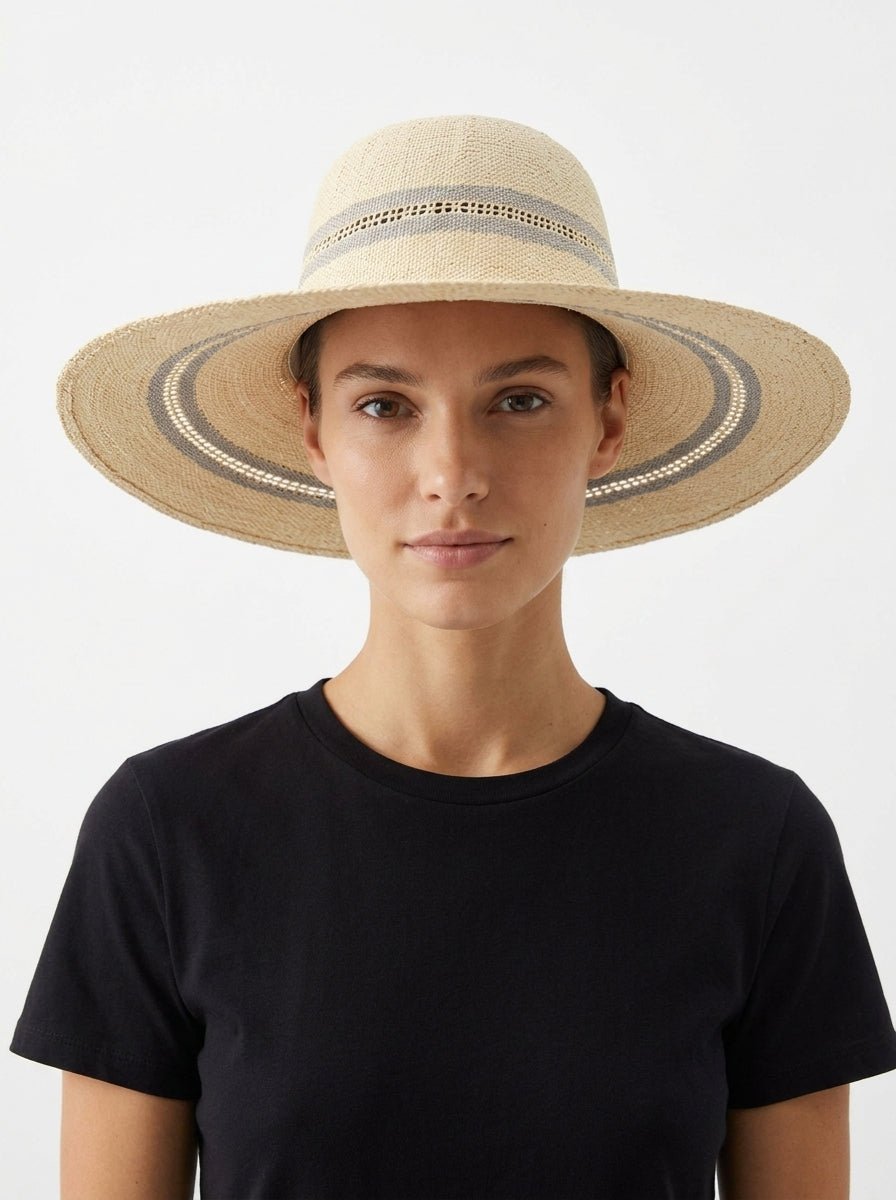 Sombrero Il Baco Da Seta Rafia Beige Claro y Gris