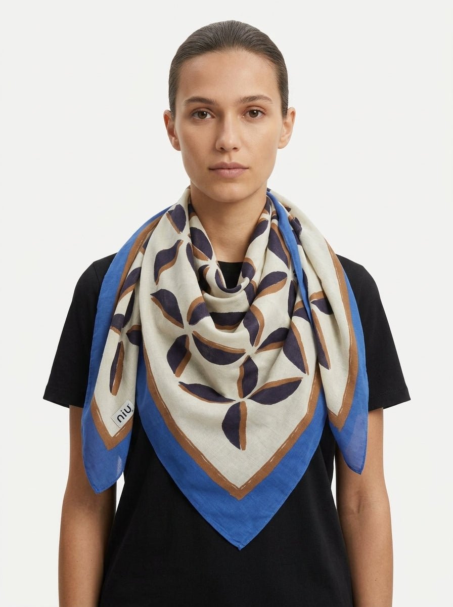 Foulard Niu Fancy Stampa Geometrica Blu Navy
