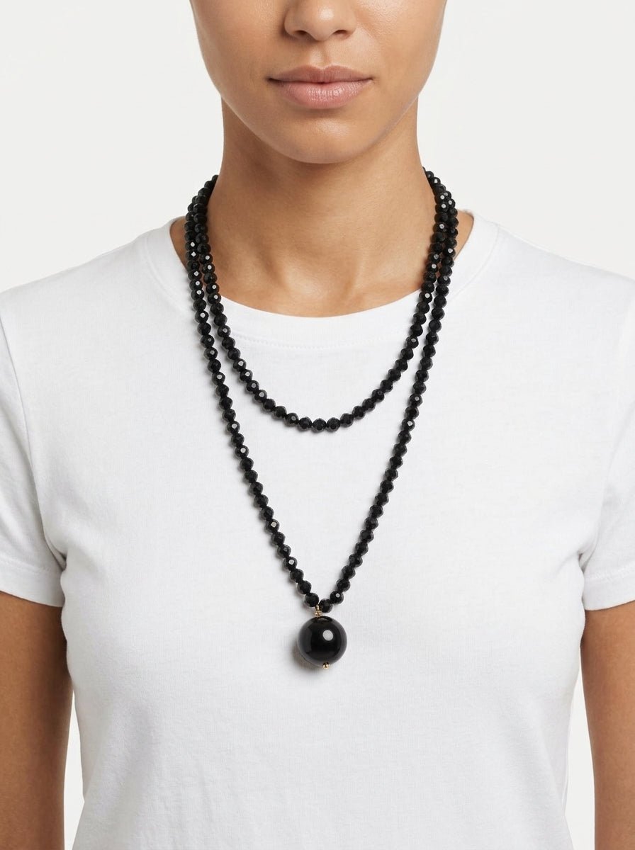 Fabrizio Marcantelli Collier Perles et Grande Boule Noir