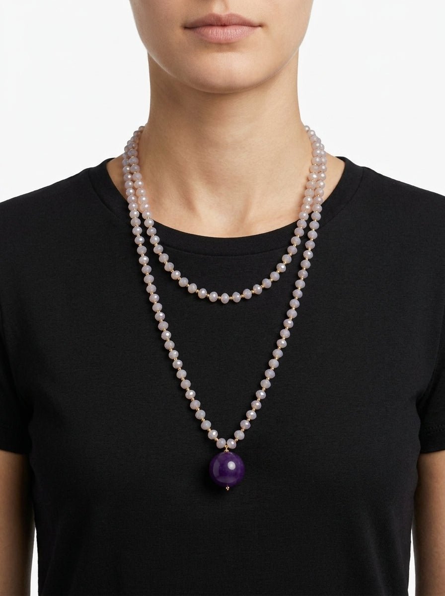 Fabrizio Marcantelli Collier Perles et Grande Boule Violette Transparente