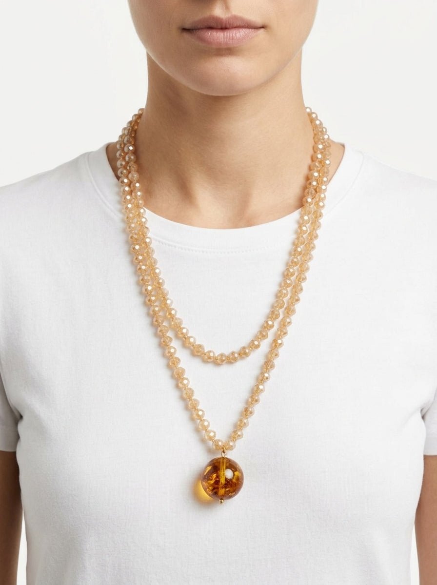 Fabrizio Marcantelli Collier Perles et Grandes Boules Beige Miel