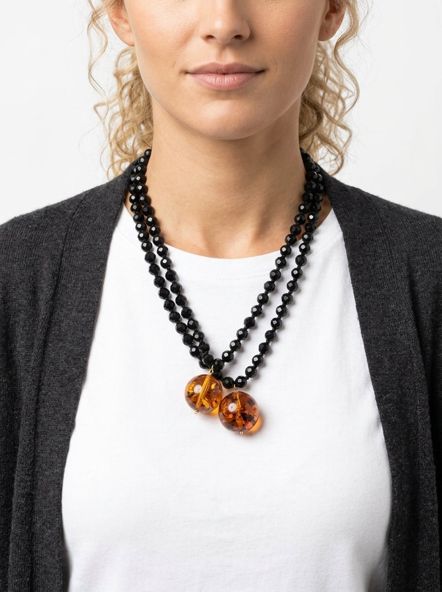 Collier Fabrizio Marcantelli avec boules et 2 grosses boules noires