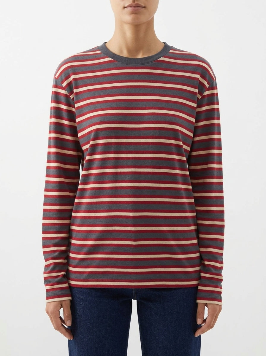 Niu Maroon Striped T-shirt