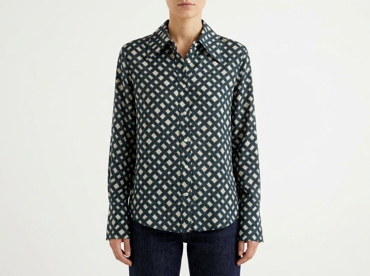Camisa Diega Cilva Estampado Trenzado Azul