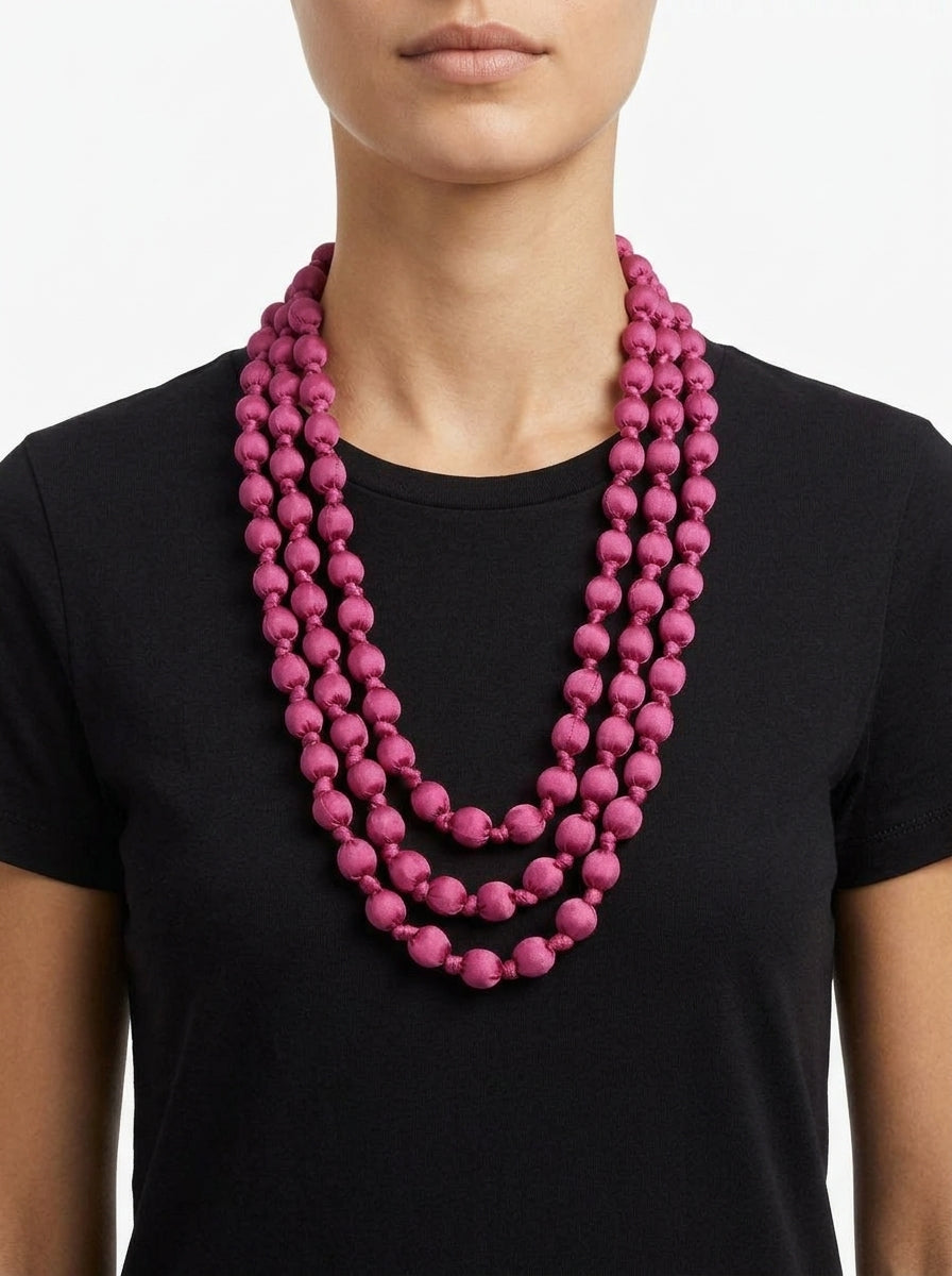 Collar  Il Baco Da Seta Bolas Seda Buganvilla 14.1