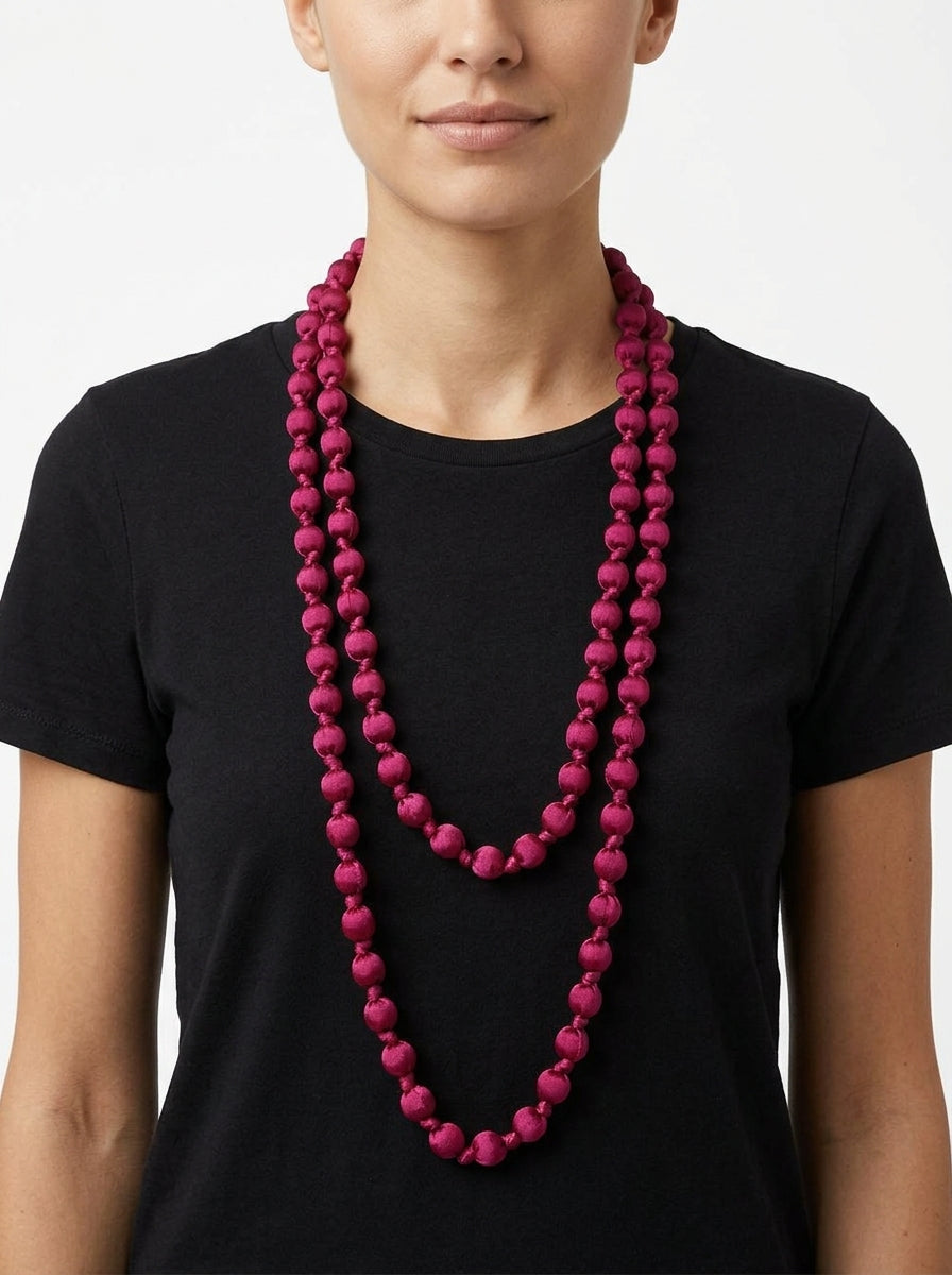 Collar  Il Baco Da Seta Bolas Seda Fucsia 14.2