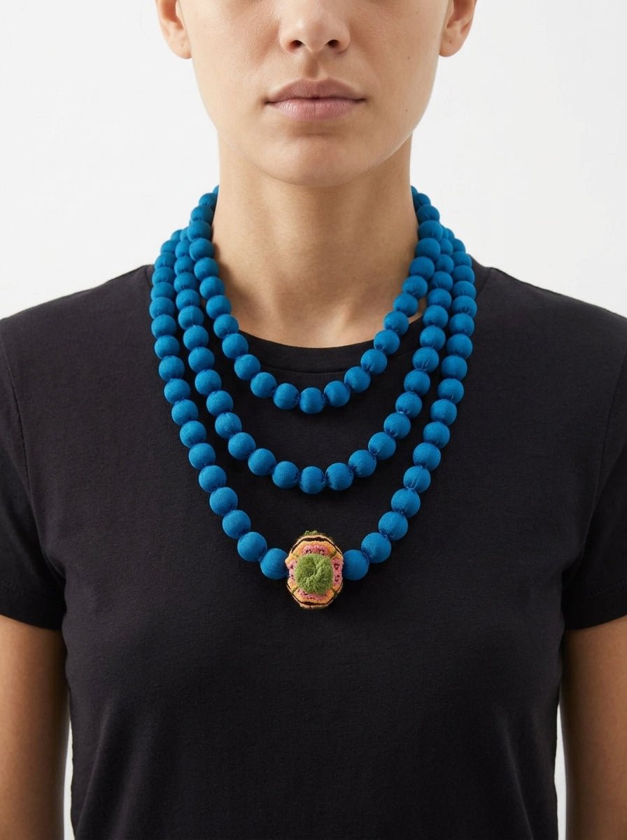 Collar Il Baco Da Seta Bolas Pequeñas Nhdi Almohadon  Turquesa Oscuro