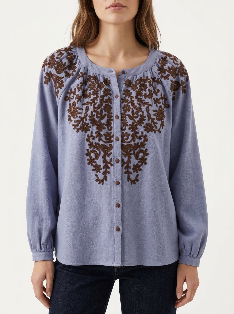 Blusa Niu Bordada Azul