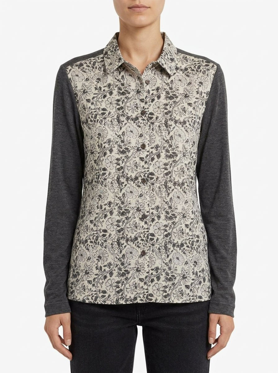 Camisa Whyci Milano Flores Gris Oscuro