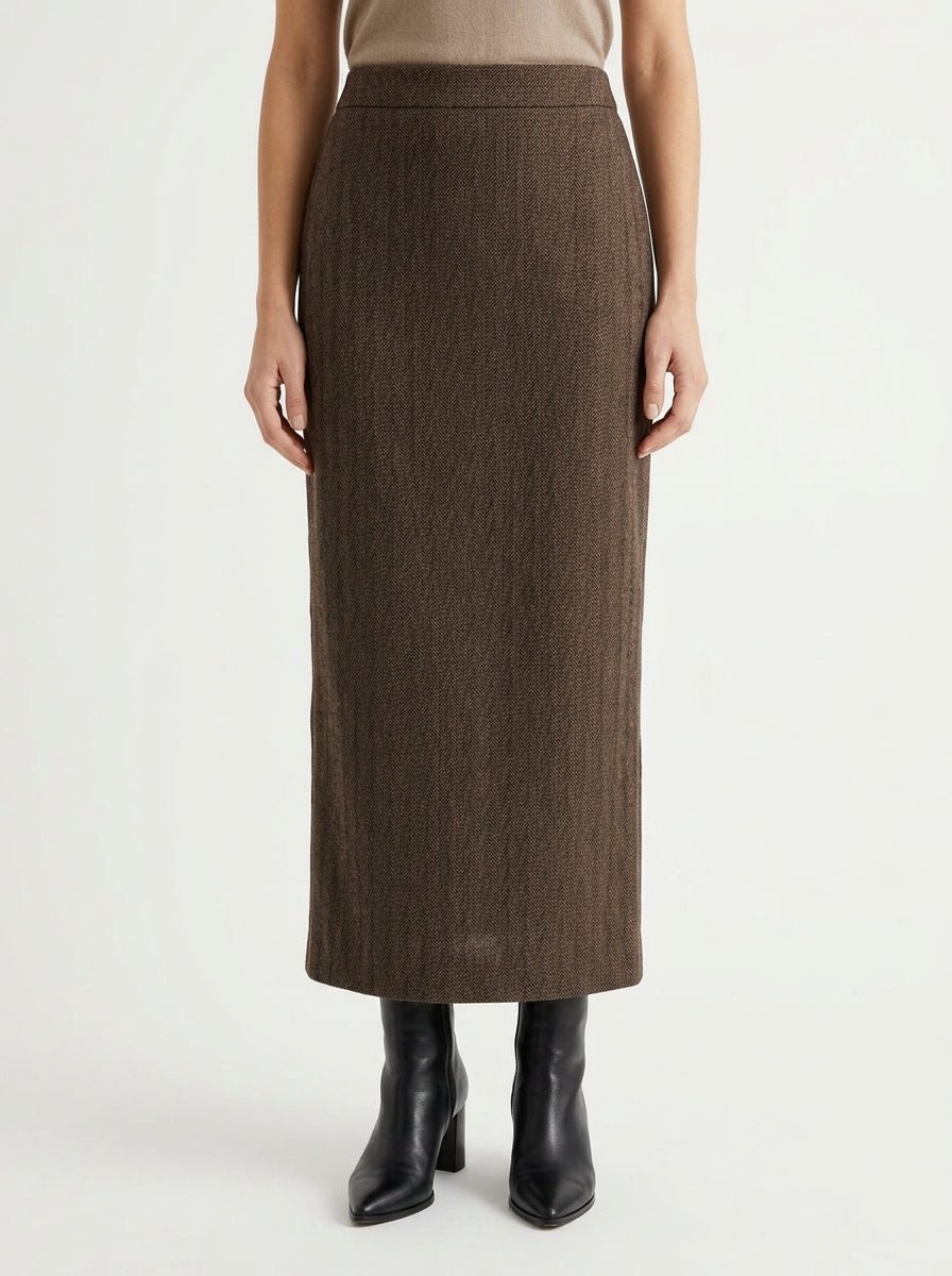 AgoeFilo Via Treviso Herringbone Skirt Chocolate Brown