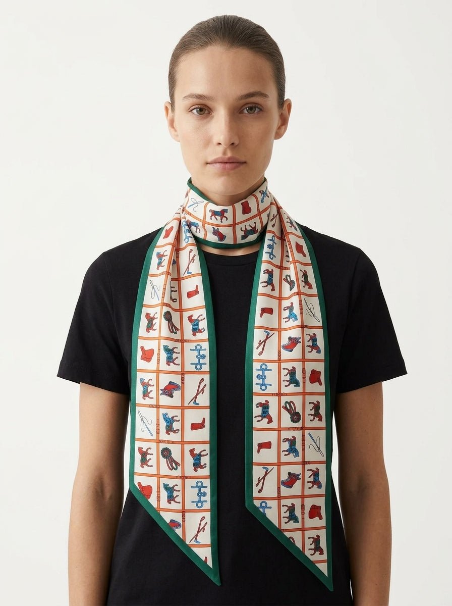Twilly Il Baco Da Seta Estampado Objetos Carrera Caballos Verde