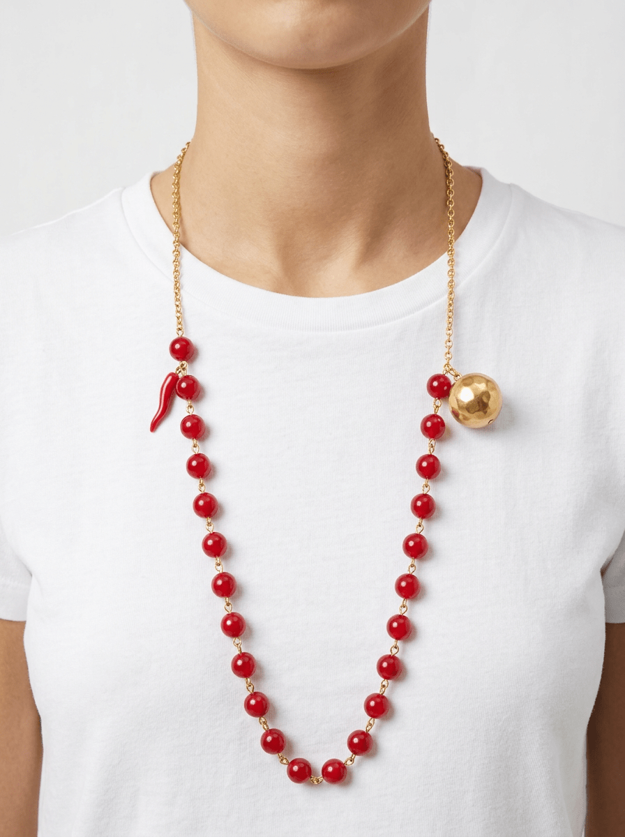 Collar Unique Bolas y Piedras Rojo