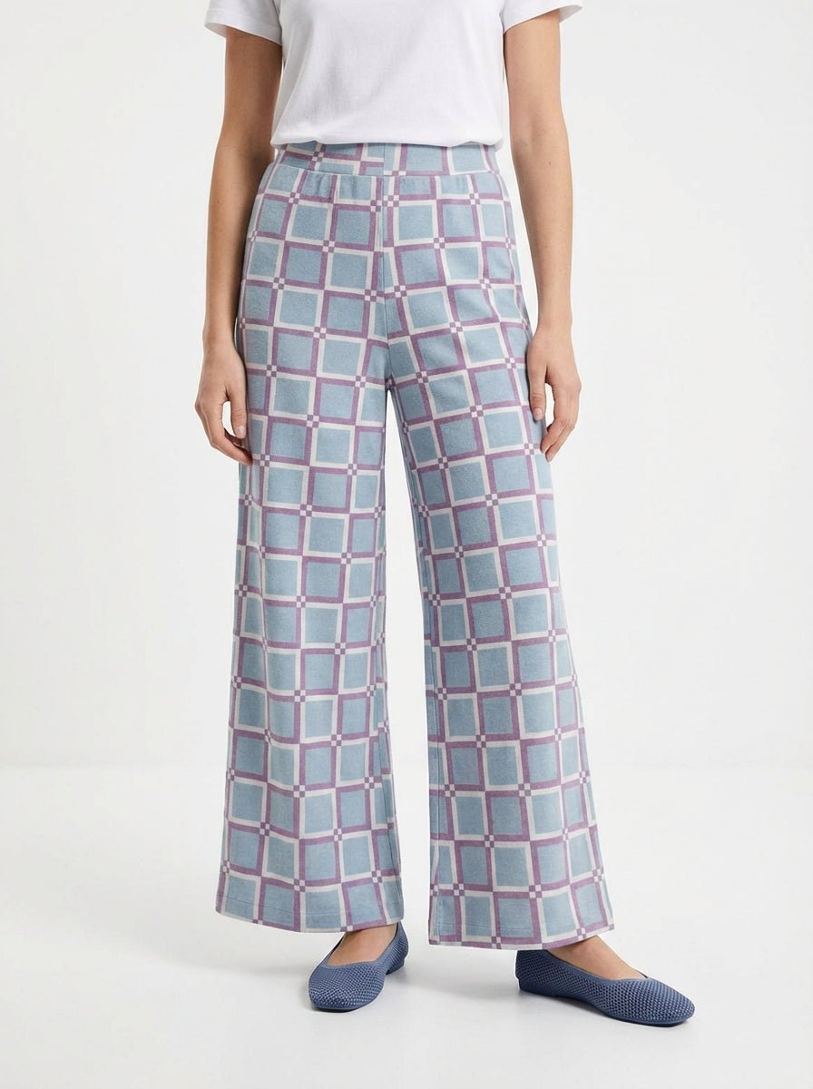 A letto con te pantaloni larghi a quadri celeste